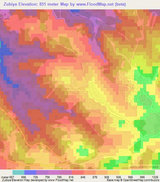 Zubiya,Jordan Elevation Map