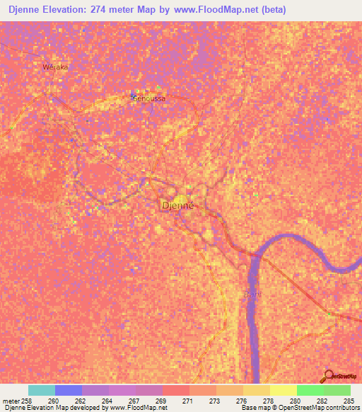 Djenne,Mali Elevation Map
