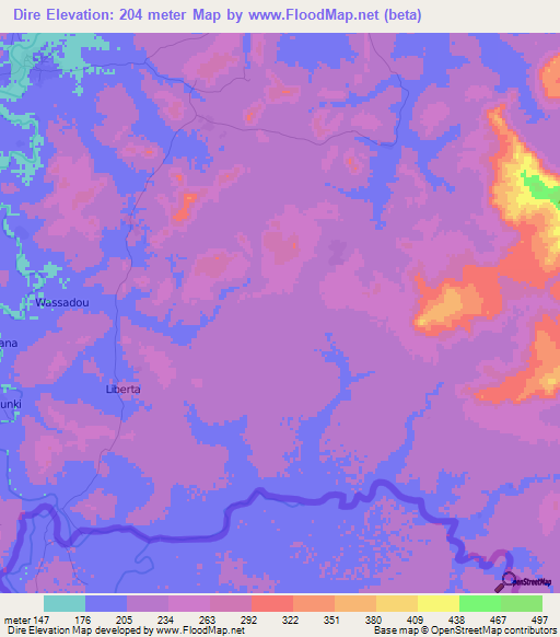Dire,Mali Elevation Map