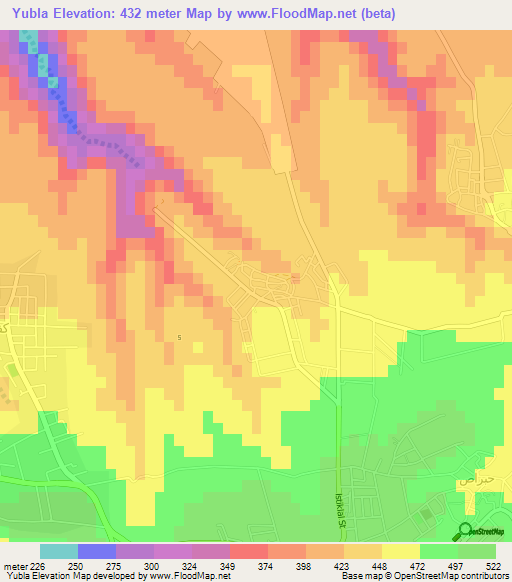 Yubla,Jordan Elevation Map
