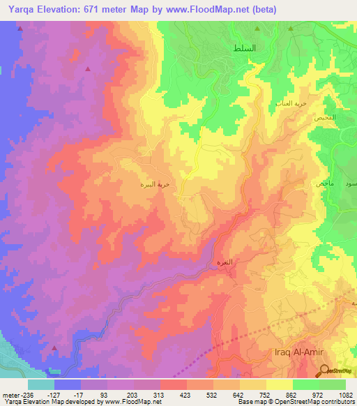 Yarqa,Jordan Elevation Map