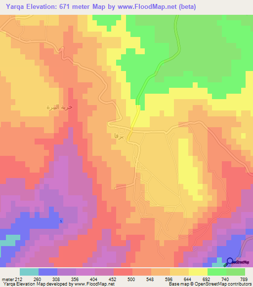 Yarqa,Jordan Elevation Map