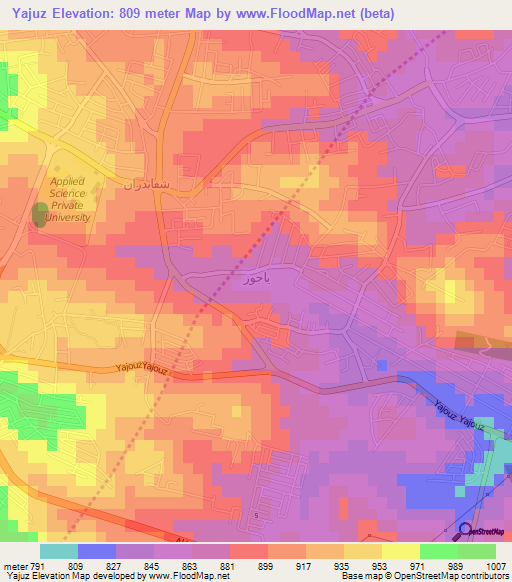 Yajuz,Jordan Elevation Map