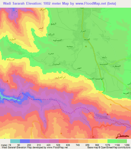 Wadi Sararah,Jordan Elevation Map