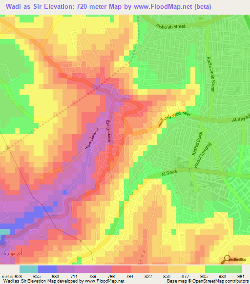Wadi as Sir,Jordan Elevation Map