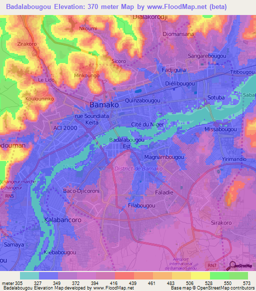 Badalabougou,Mali Elevation Map