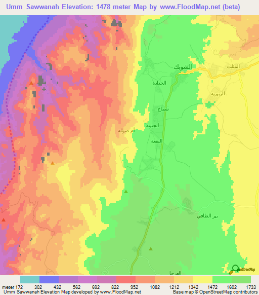 Umm Sawwanah,Jordan Elevation Map