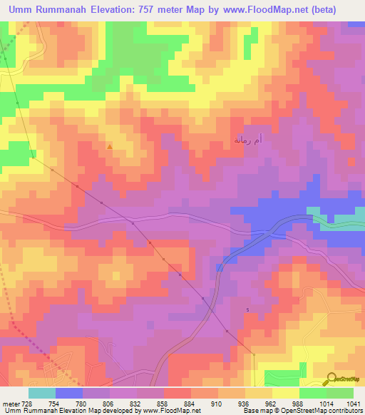 Umm Rummanah,Jordan Elevation Map