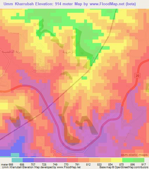 Umm Kharrubah,Jordan Elevation Map