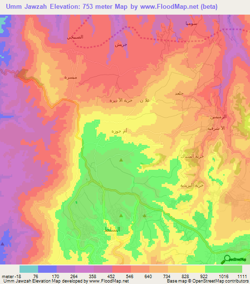 Umm Jawzah,Jordan Elevation Map