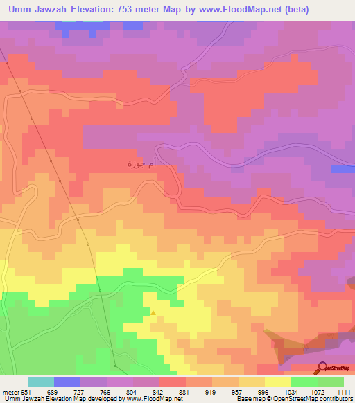 Umm Jawzah,Jordan Elevation Map