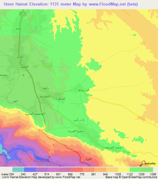 Umm Hamat,Jordan Elevation Map