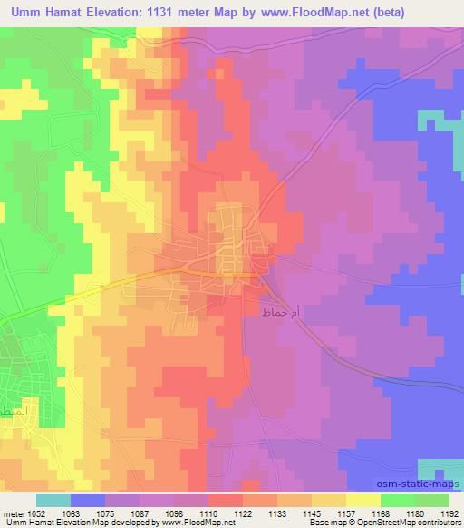 Umm Hamat,Jordan Elevation Map