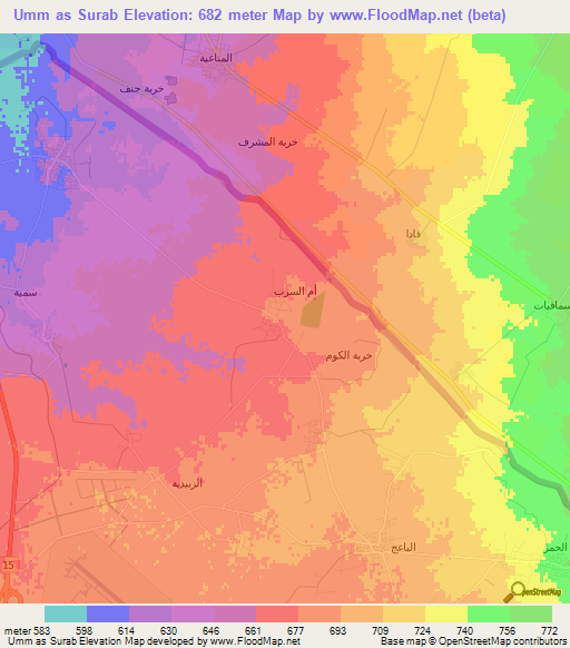 Umm as Surab,Jordan Elevation Map