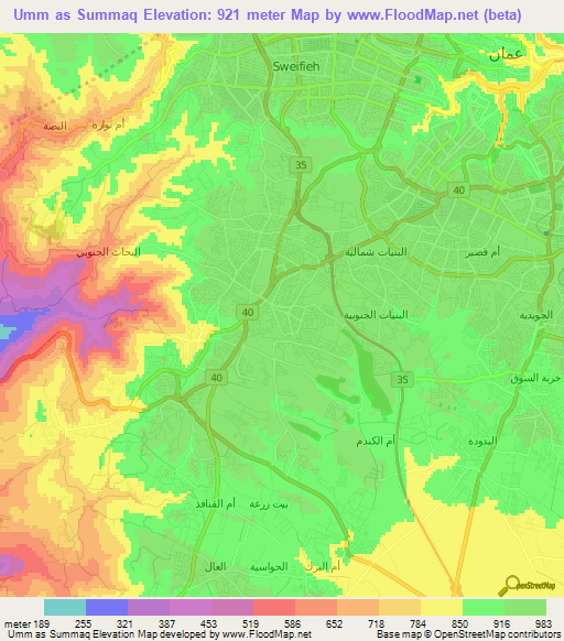 Umm as Summaq,Jordan Elevation Map