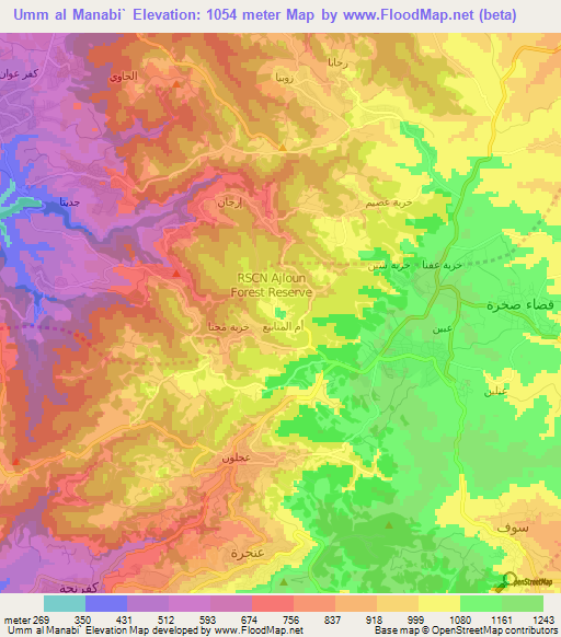Umm al Manabi`,Jordan Elevation Map