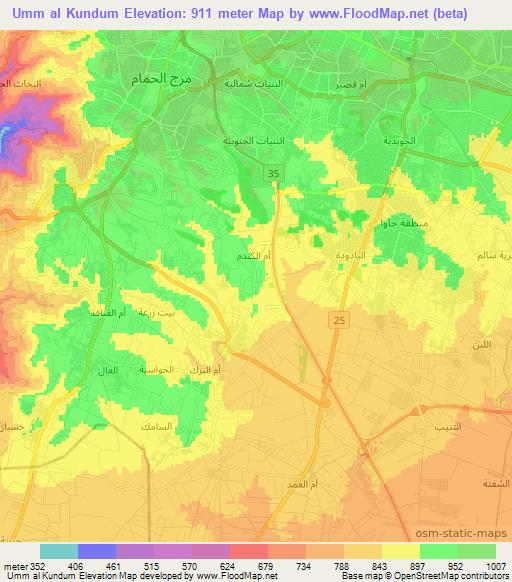 Umm al Kundum,Jordan Elevation Map