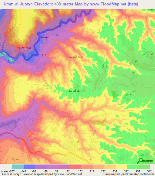 Umm al Jurayn,Jordan Elevation Map