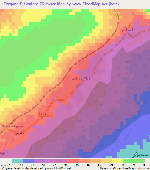 Zorgane,Tunisia Elevation Map