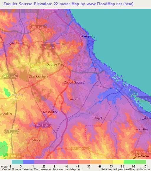 Zaouiet Sousse,Tunisia Elevation Map