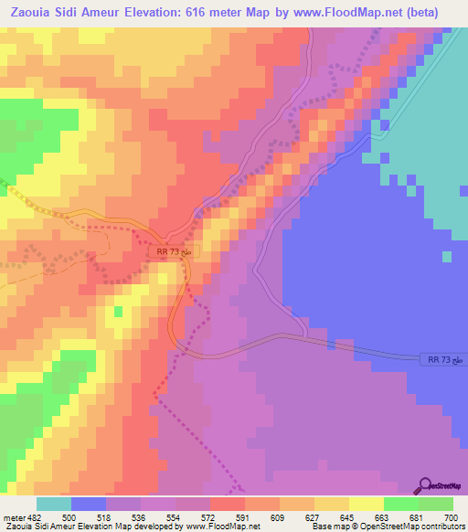 Zaouia Sidi Ameur,Tunisia Elevation Map