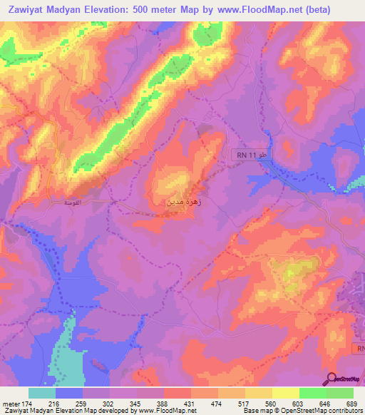 Zawiyat Madyan,Tunisia Elevation Map