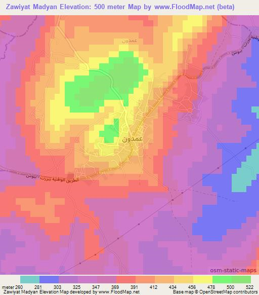 Zawiyat Madyan,Tunisia Elevation Map