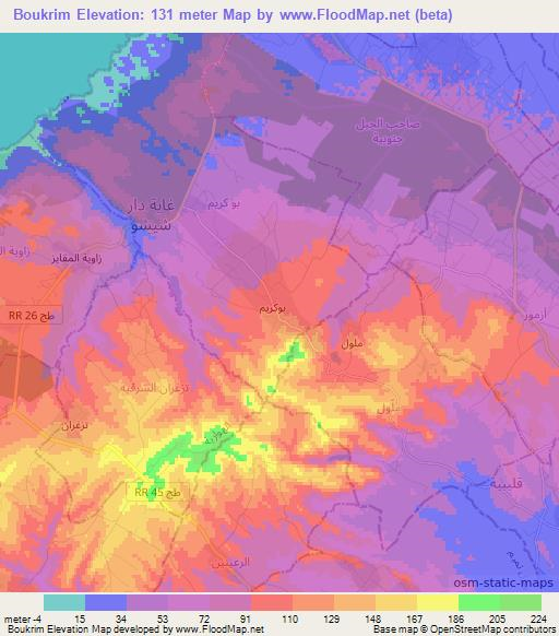 Boukrim,Tunisia Elevation Map