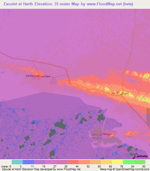 Zaouiet el Harth,Tunisia Elevation Map