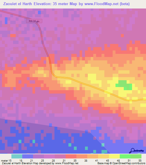 Zaouiet el Harth,Tunisia Elevation Map