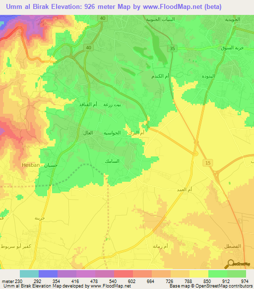 Umm al Birak,Jordan Elevation Map