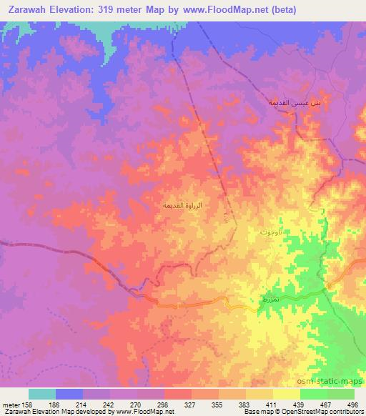 Zarawah,Tunisia Elevation Map