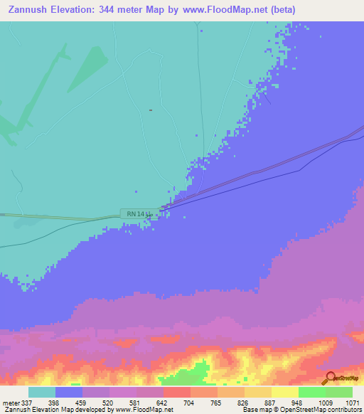 Zannush,Tunisia Elevation Map