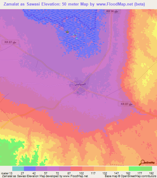 Zamalat as Sawasi,Tunisia Elevation Map