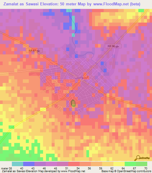 Zamalat as Sawasi,Tunisia Elevation Map