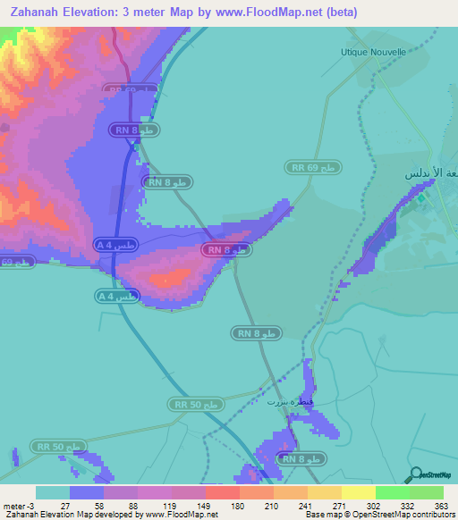 Zahanah,Tunisia Elevation Map