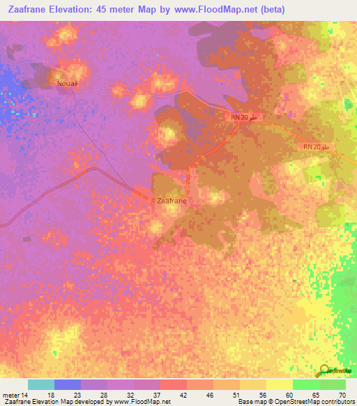 Zaafrane,Tunisia Elevation Map