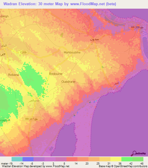 Wadran,Tunisia Elevation Map