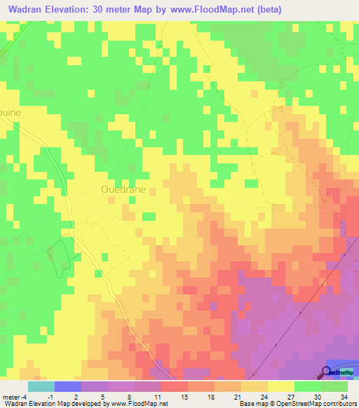 Wadran,Tunisia Elevation Map