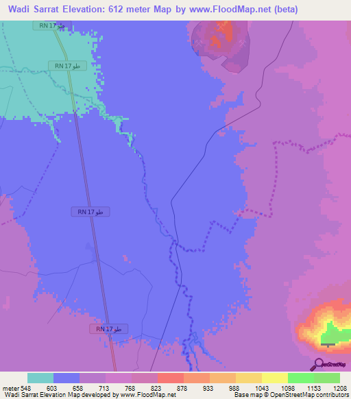 Wadi Sarrat,Tunisia Elevation Map
