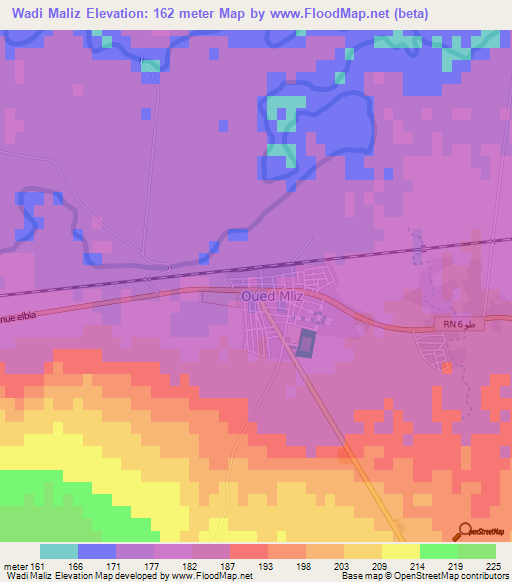 Wadi Maliz,Tunisia Elevation Map