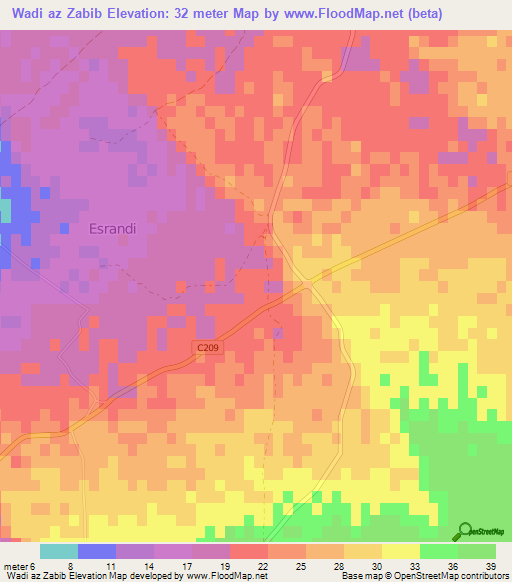 Wadi az Zabib,Tunisia Elevation Map