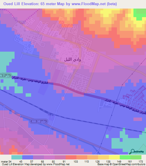 Oued Lill,Tunisia Elevation Map