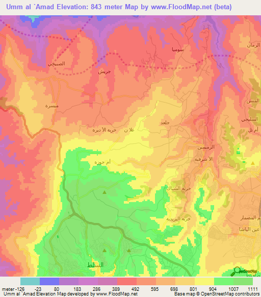 Umm al `Amad,Jordan Elevation Map