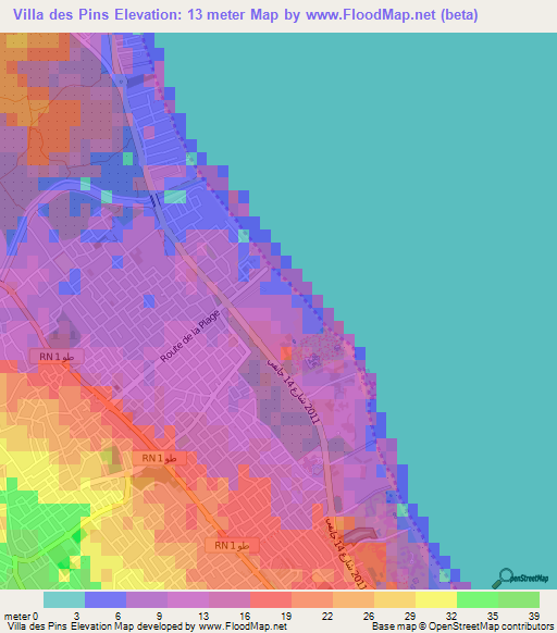 Villa des Pins,Tunisia Elevation Map
