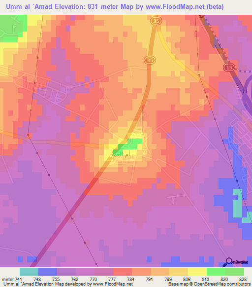Umm al `Amad,Jordan Elevation Map