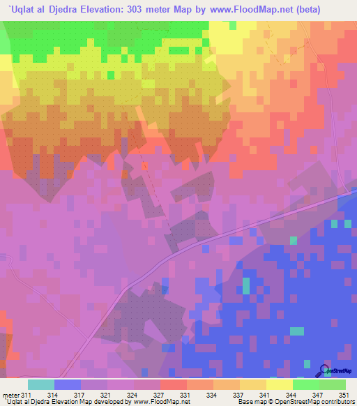 `Uqlat al Djedra,Tunisia Elevation Map