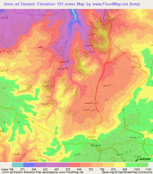 Umm ad Dananir,Jordan Elevation Map