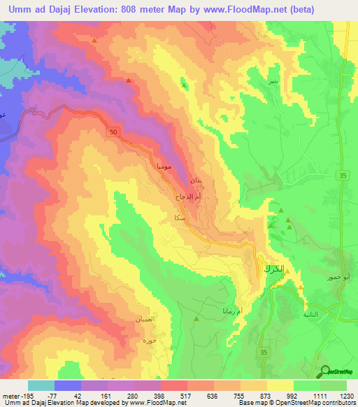 Umm ad Dajaj,Jordan Elevation Map