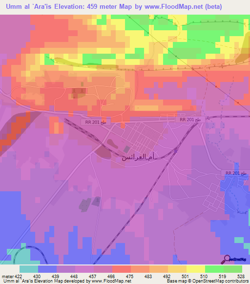 Umm al `Ara'is,Tunisia Elevation Map